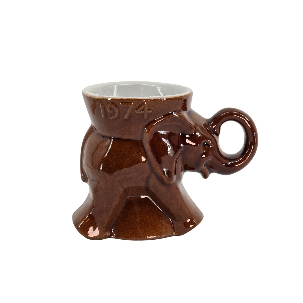 Vintage 1974 Frankoma Pottery GOP Elephant Coffee Mug Brown Ceramic Collectible